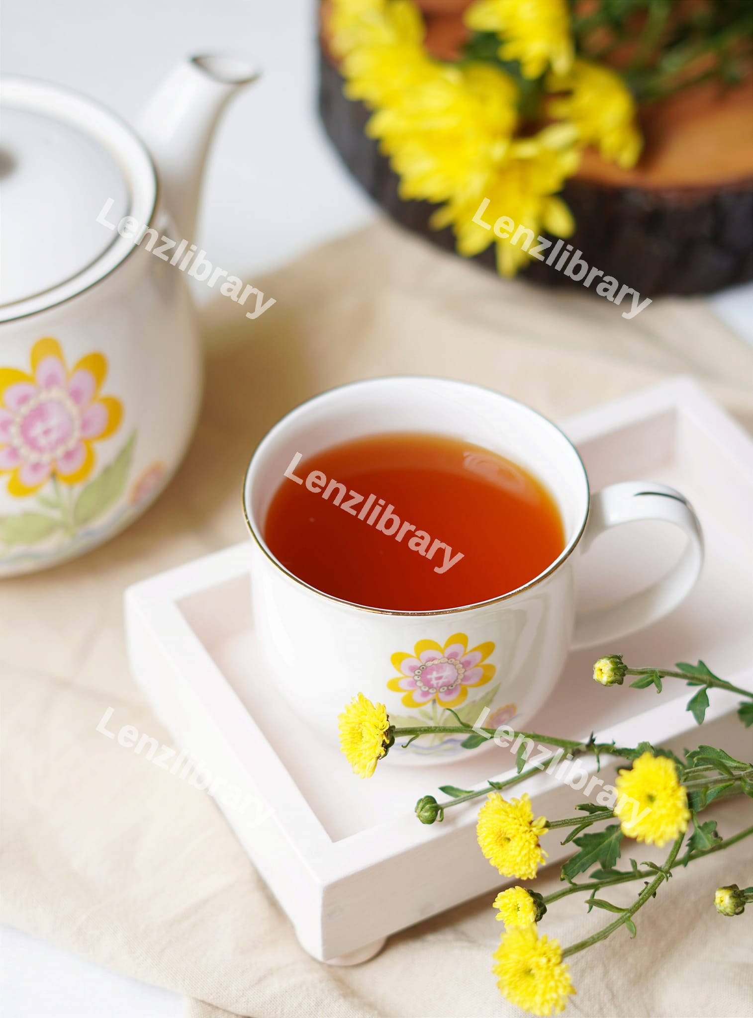 Chamomile tea in a white cup
